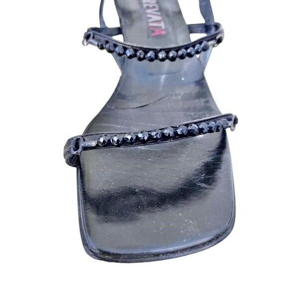 PREVATA  ITALIAN LEATHER RHINESTONE EMBELLISHED HEELED MULES  SIZE 7 - Picture 2 of 5